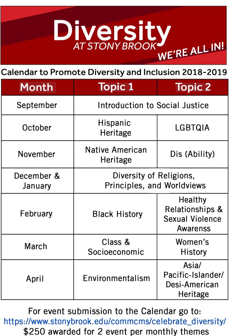Calendar To Promote Diversity And Inclusion Stony Brook University