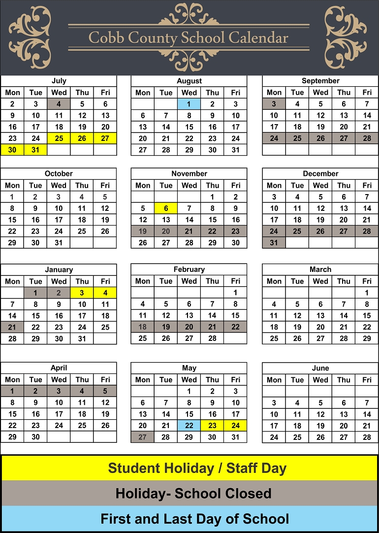 Cobb County School District Calendar Holidays 2018 2019 January 770 X 1082.