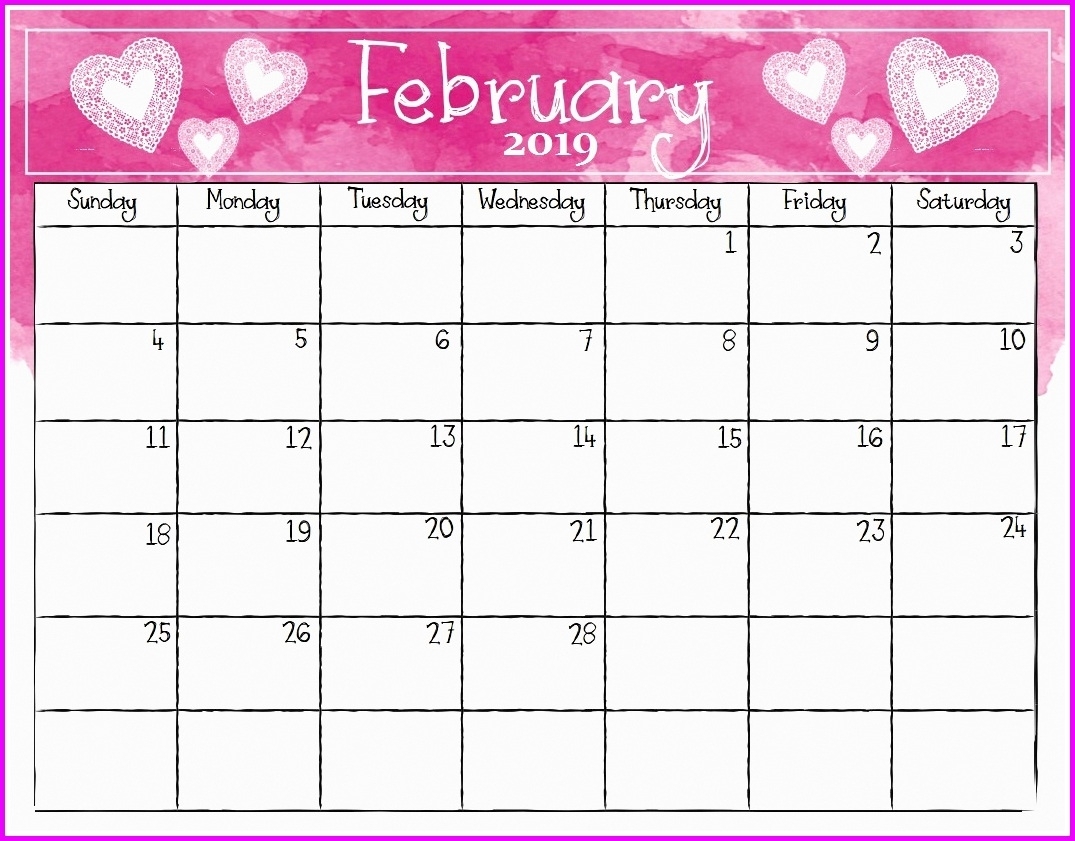 Cute February 2019 Calendar Printable Calendar Template Printing