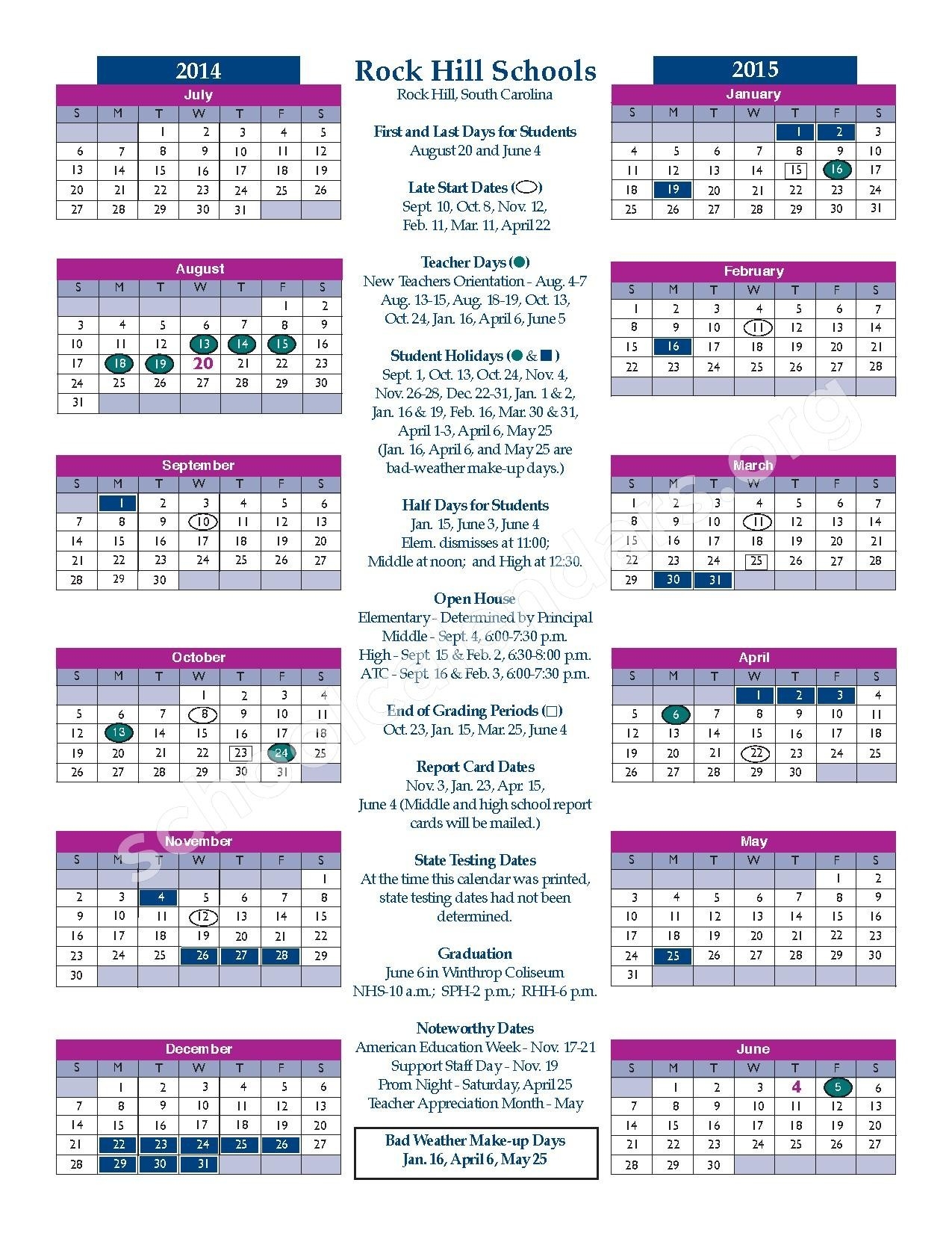 Rock Hill School District Calendar Qualads