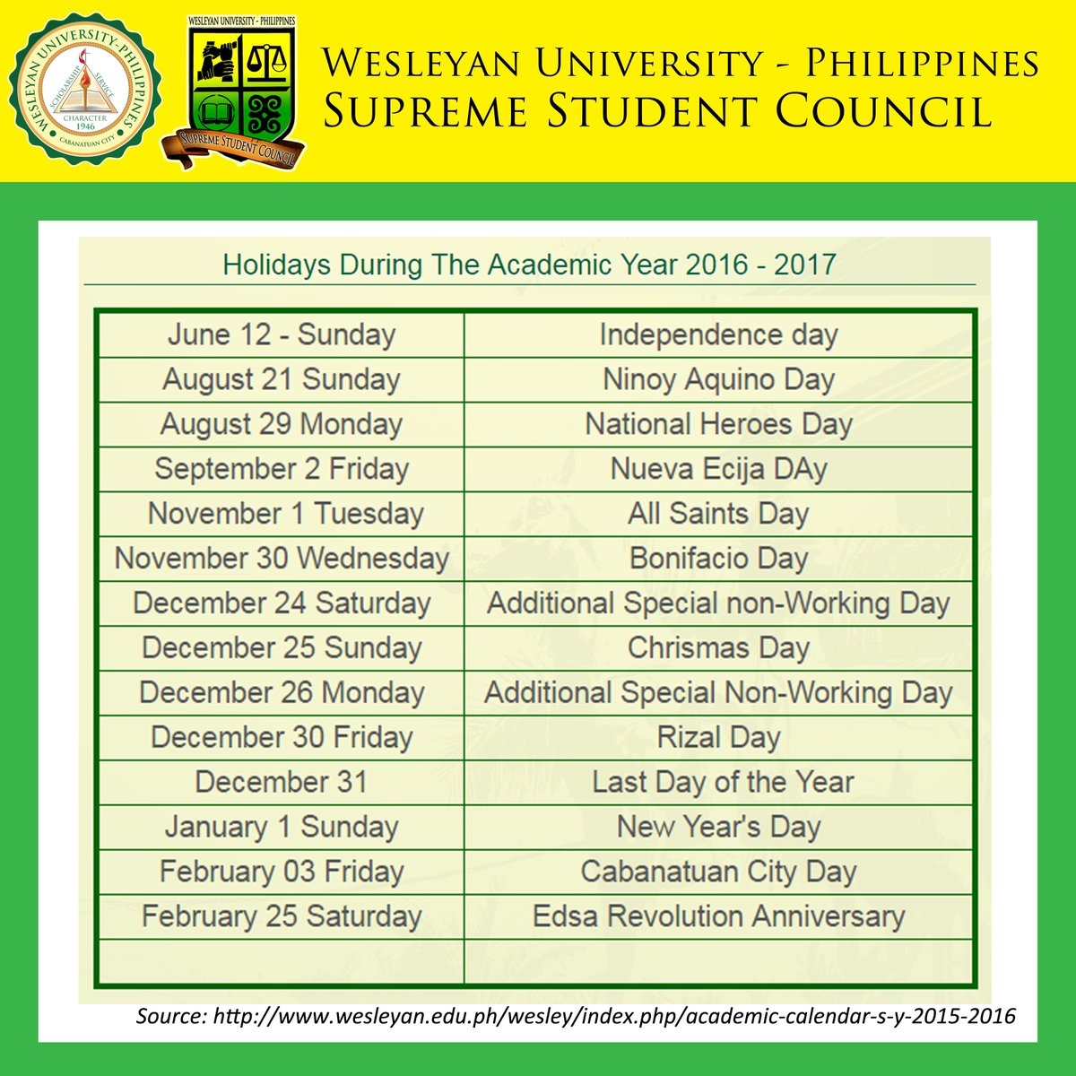 Wesleyan Academic Calendar Qualads