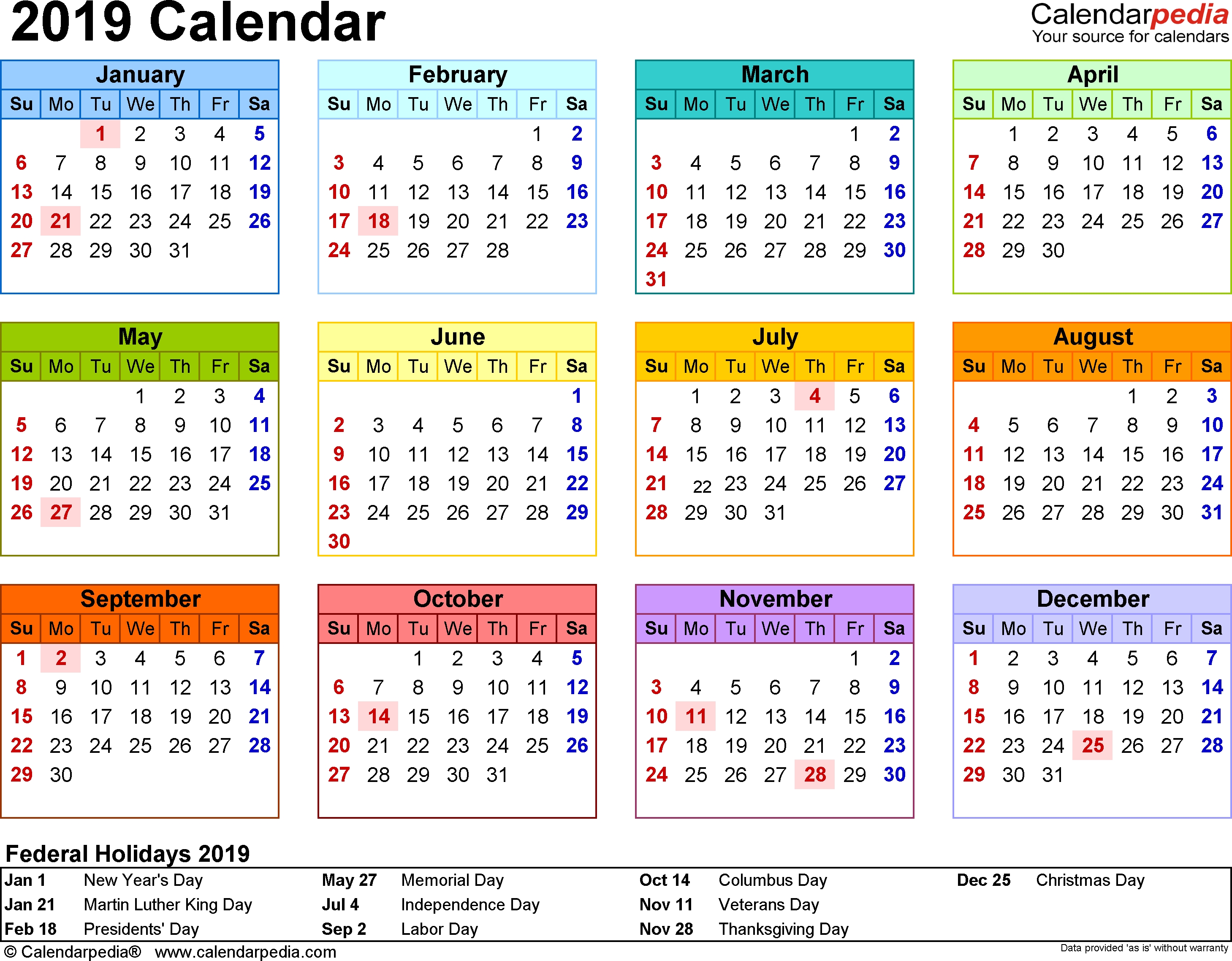 2019 Calendar Pdf 17 Free Printable Calendar Templates