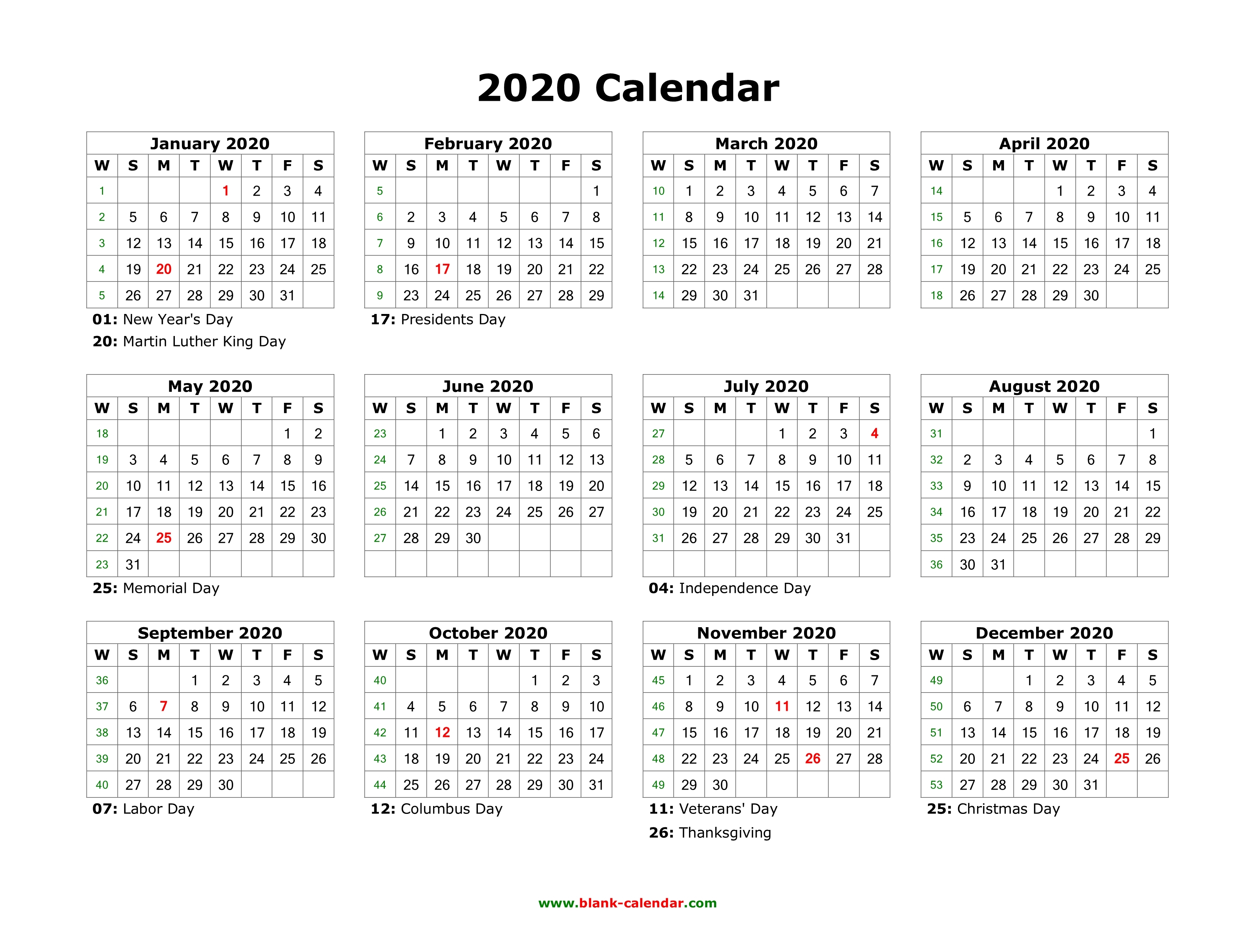 Full Year Calendar 2020 Printable | Qualads3300 x 2550