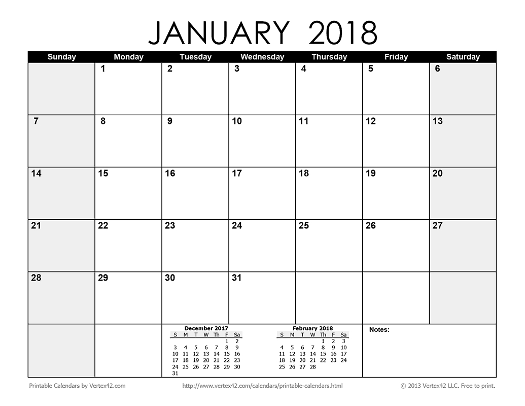 Download A Free Printable Monthly 2018 Calendar From Vertex42
