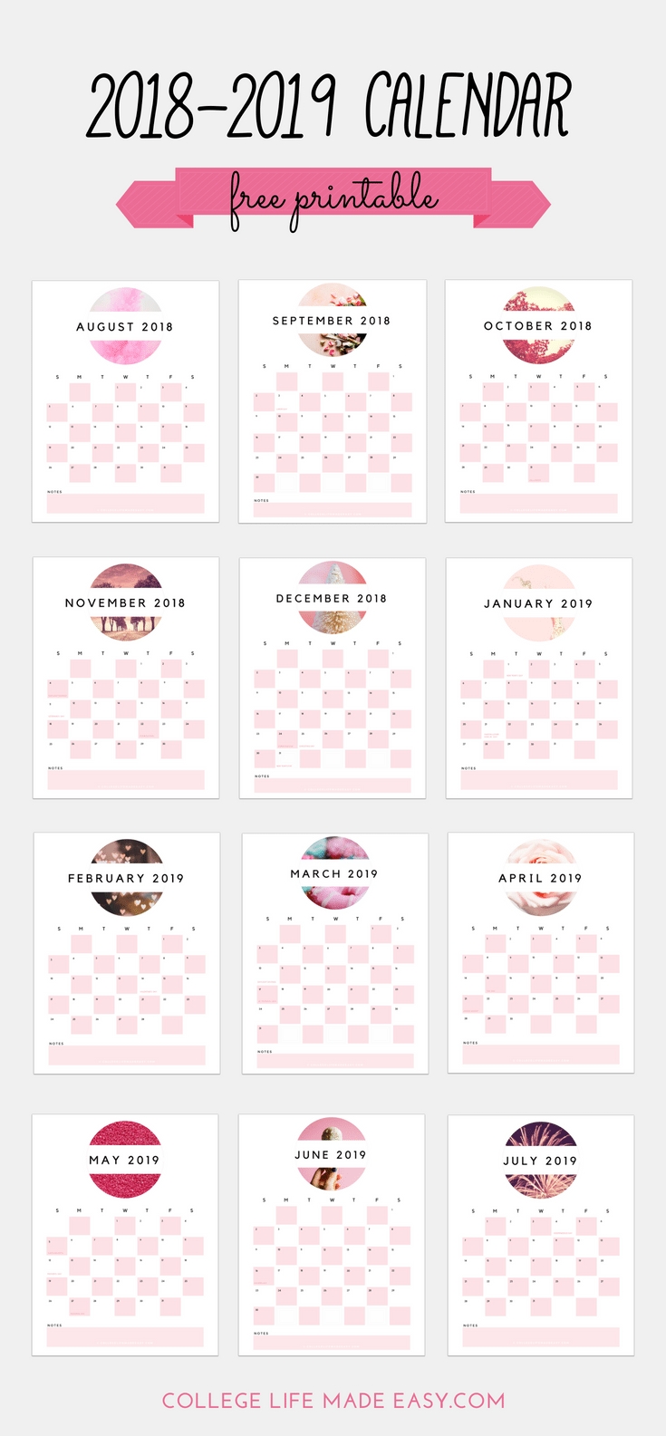 Free 2018 2019 Printable Calendar Cute In Soft Pink