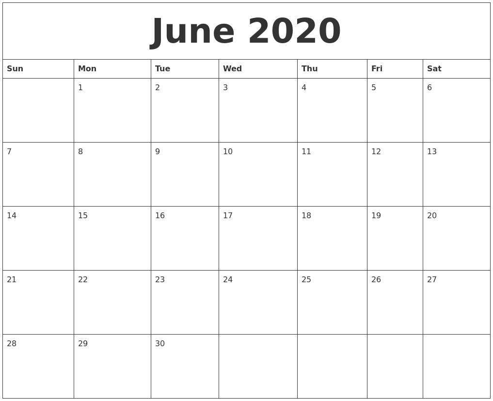 June 2020 Make A Calendar Free