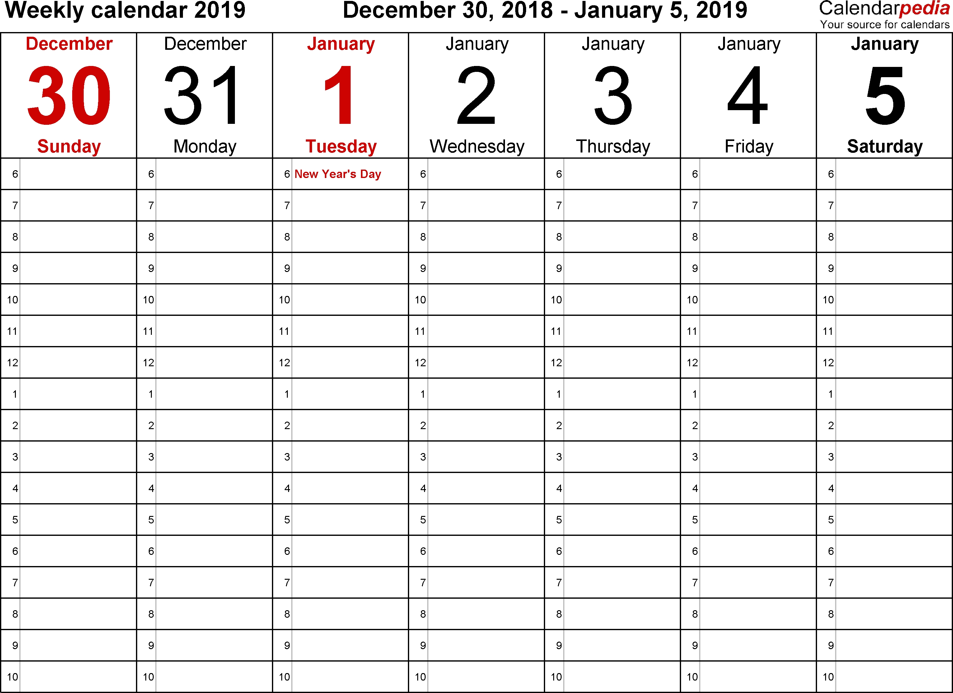 Weekly Calendar 2019 For Word 12 Free Printable Templates