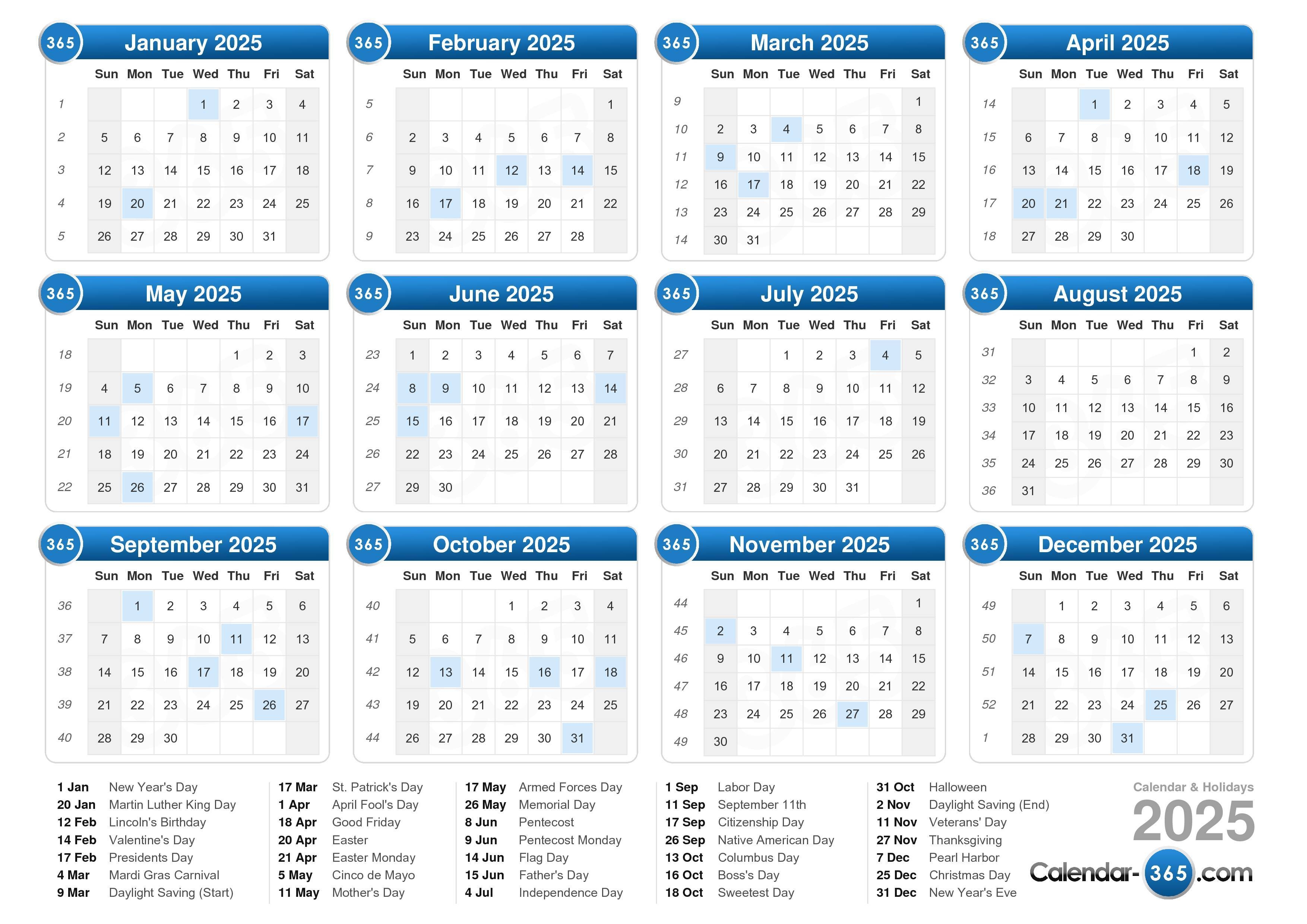 Calendar 2025 With Week Numbers