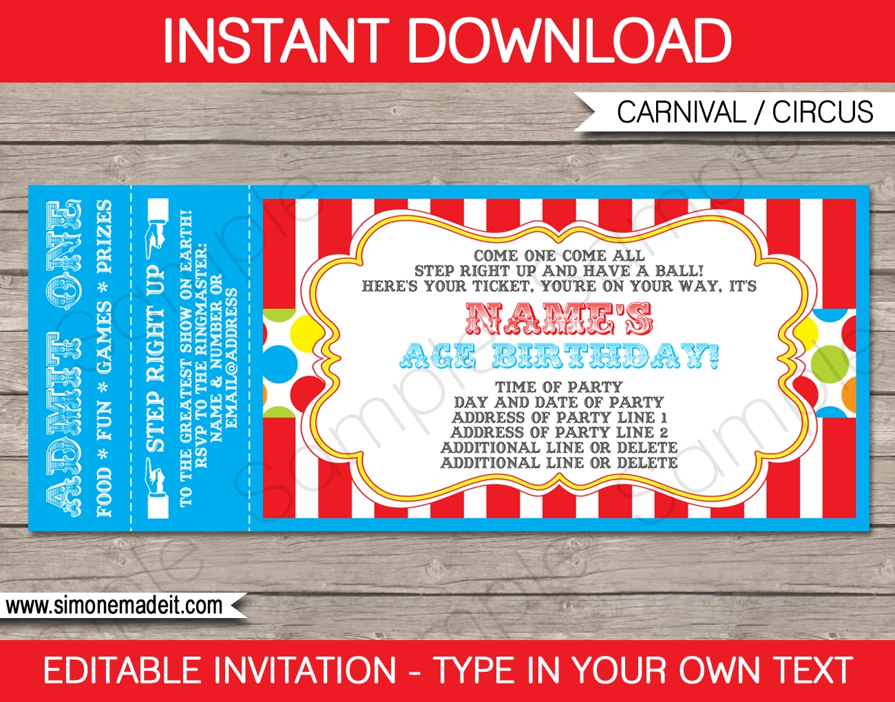 Carnival Party Ticket Invitation Template Carnival Or Circus