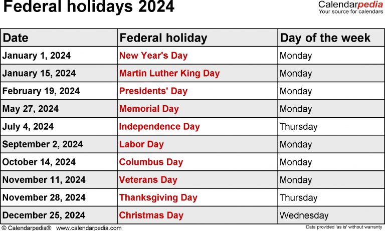 Federal Holidays 2024 Qualads