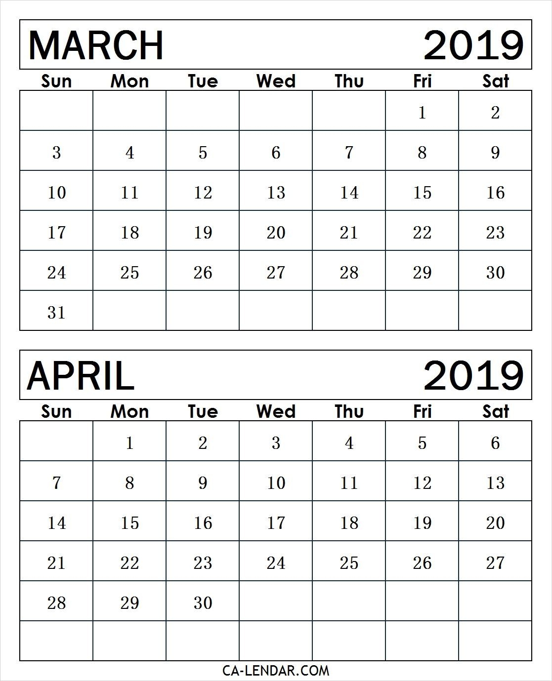 March April 2019 Calendar 2019 Calendar June 2019 Calendar 2019
