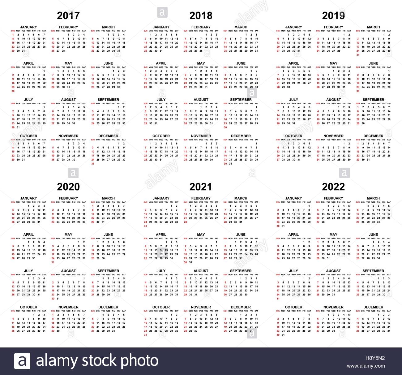 Simple Editable Vector Calendars For Year 2017 2018 2019 2020 2021