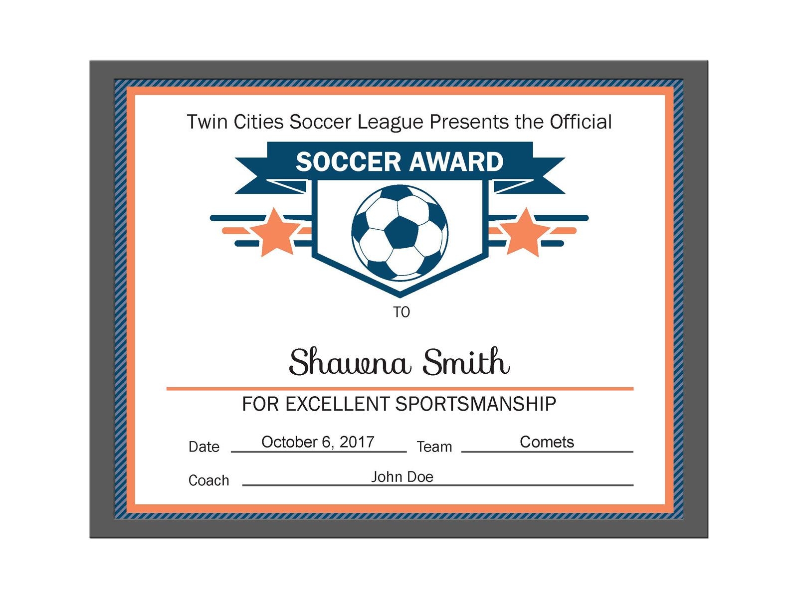 Soccer Coach Award Certificate Template Qualads