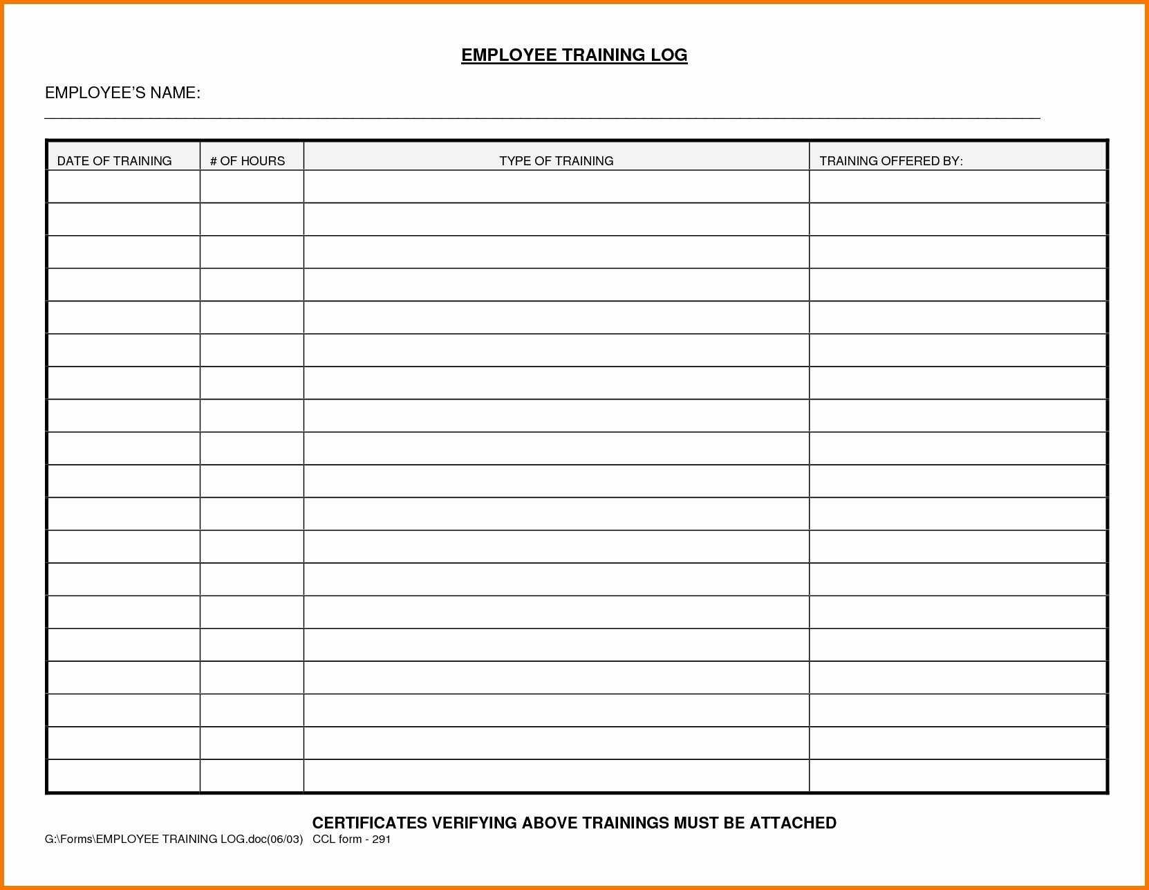 Employee Training Log Template Excel Spreadsheet Collections And