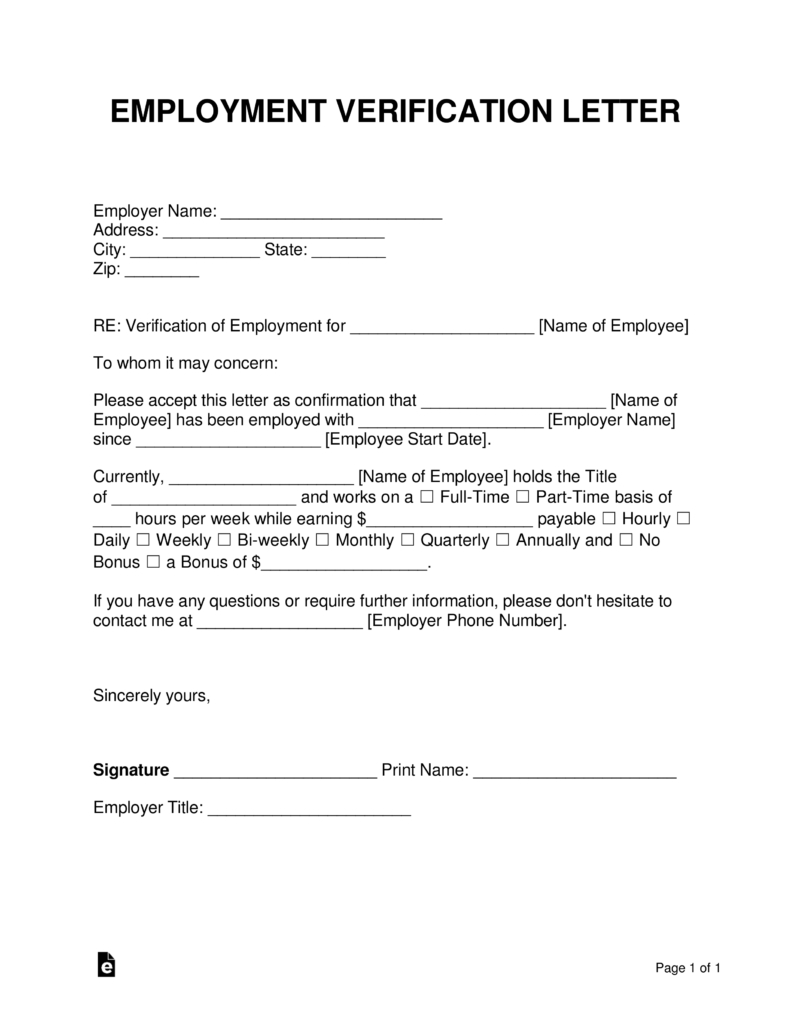 Free Employment Income Verification Letter Pdf Word Eforms