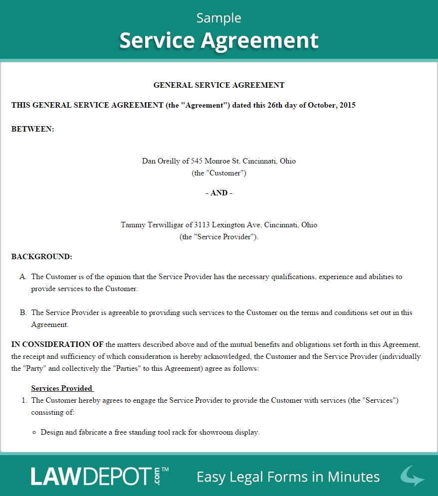 Free Service Agreement Create Download And Print Lawdepot Us