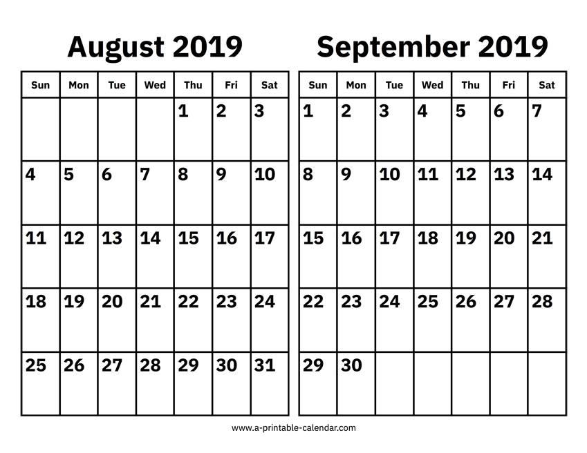 August And September 2019 Calendar Printable Calendar 2019