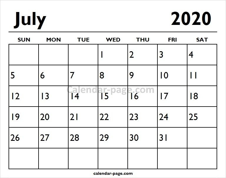 2020 July Printable Calendar Page Calendar Design Printable