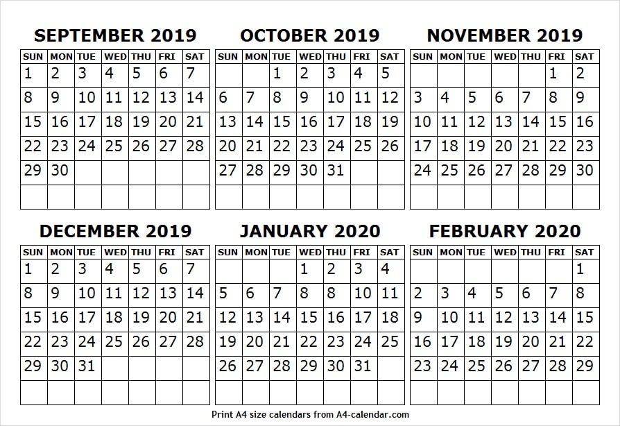 Calendar 2019 September To 2020 February Download Free Template