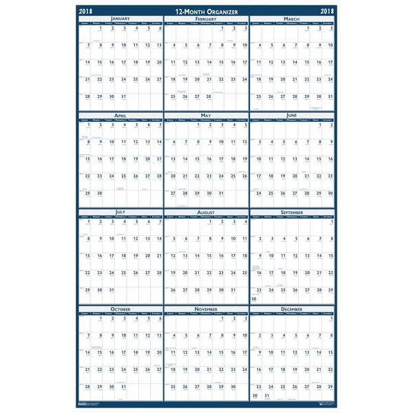 House Of Doolittle 3960 18 X 24 Recycled Blue Gray Yearly January 2019 December 2019 Reversibleerasable Wall Calendar