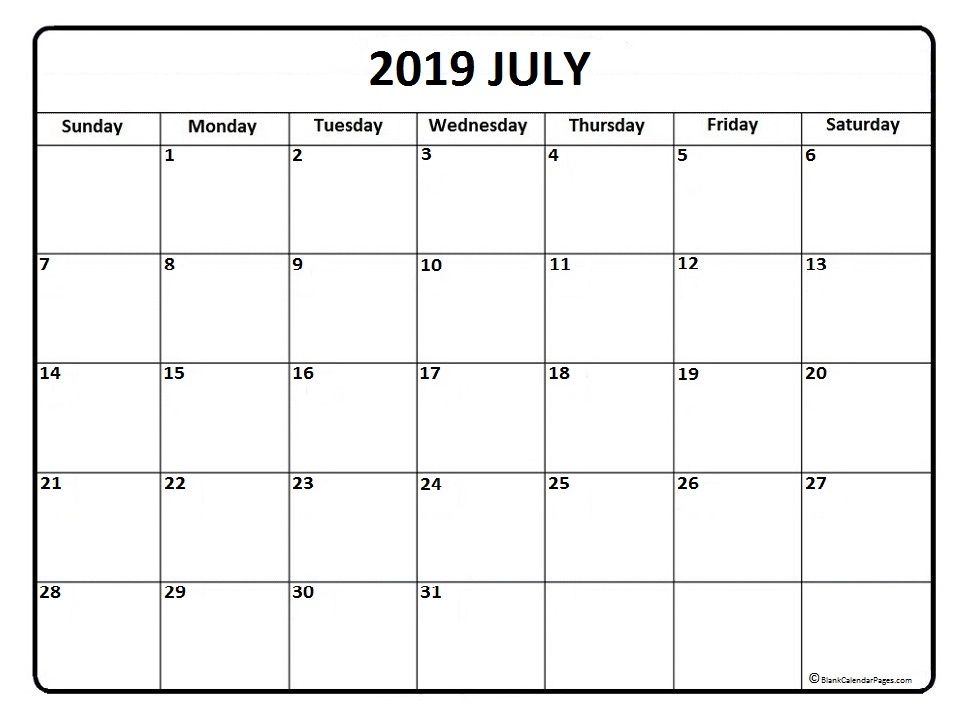 July 2019 Calendar Free Printable Monthly Calendars