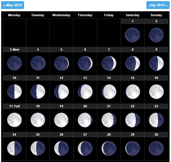 July 2019 Moon Phases Calendar New Moon And Full Moon Calendar