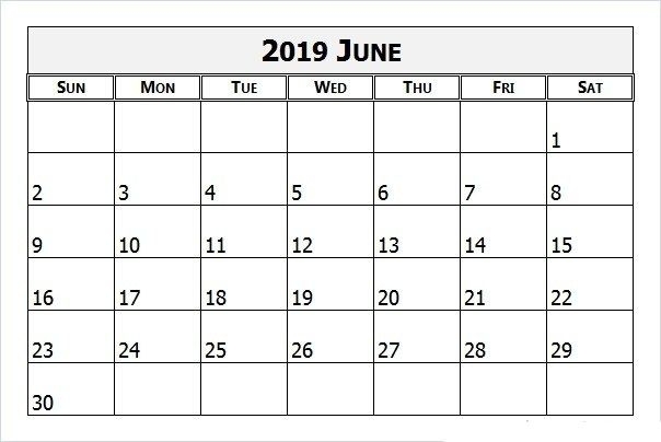 June Calendar 2019 Printable Pdf Word Template Free Blank June