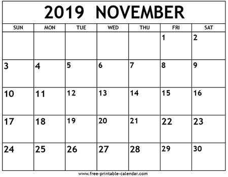 November 2019 Calendar Template Free Printable Calendar