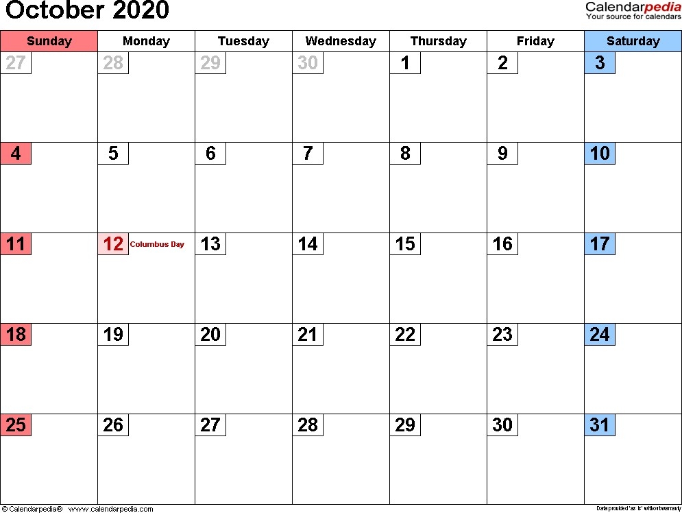 October 2020 Calendar Thekpark Hadong