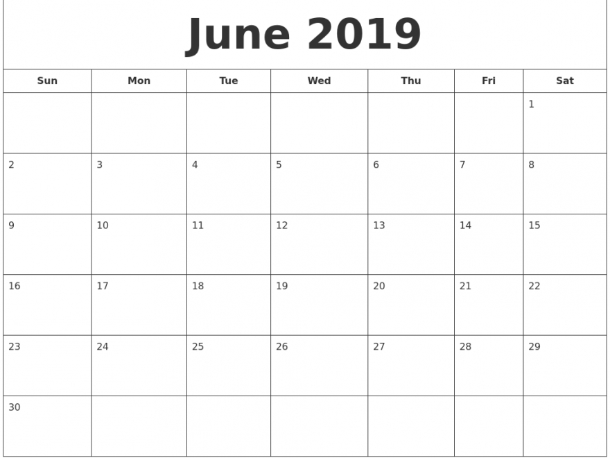 Printable June 2019 Calendar Month Free Printable Calendar