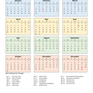 2021 Calendar - Portugal With Holidays