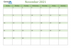 2021 Calendar November Template