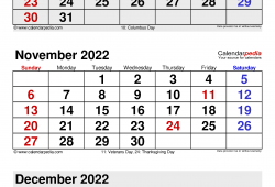 2022 October to December Calendar Holidays