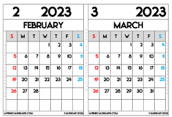 2023 February March Calendar Template