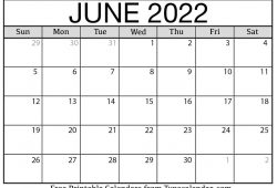 Calendar June 2022 in English