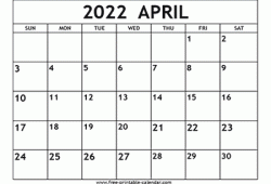 April 2022 Calendar Free Printable