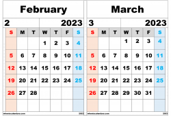 February March Printable Calendar 2023 Excel