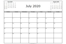 July Calendar 2020 Printable