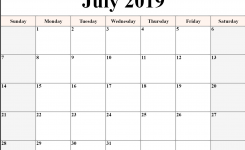 July Calendar 2019 Printable Editable A4 Landscape Portrait