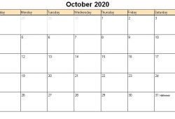 2020 October Calendar Printable