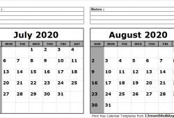 June July August 2020 Calendar