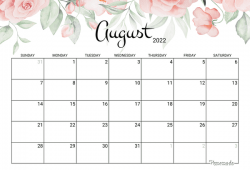 Printable Aug 2022 Calendar Free
