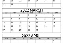 Printable March April Calendar 2022