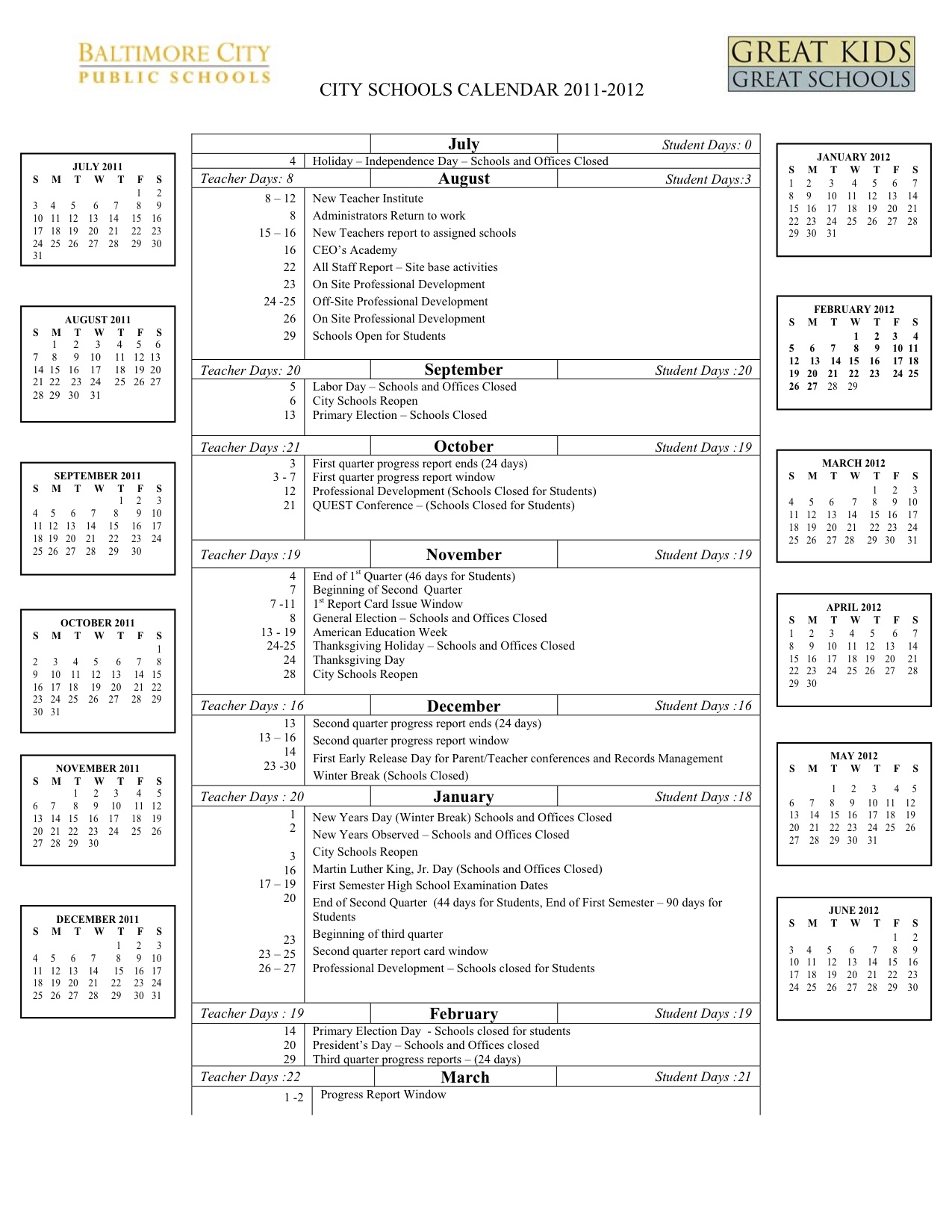 Baltimore County School Calendar