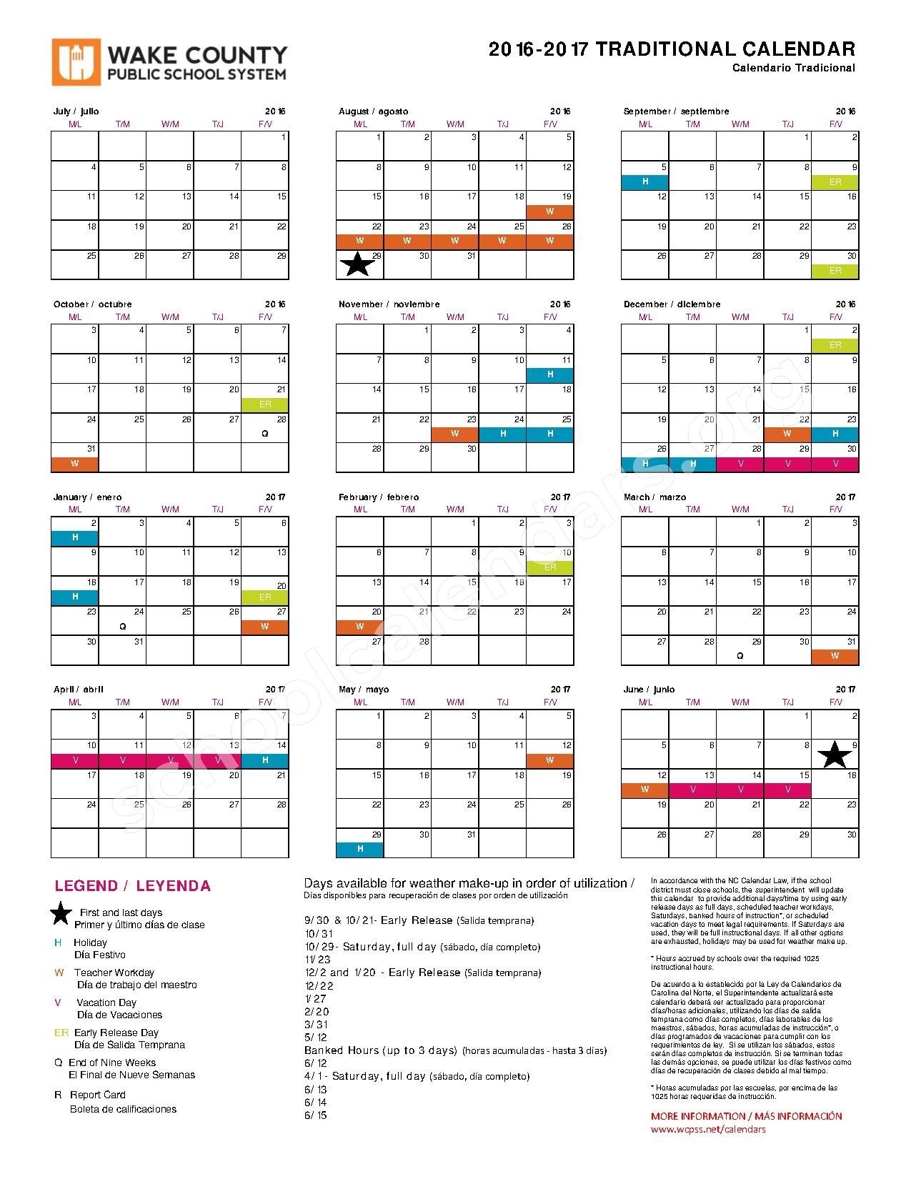Wake County Public Schools Calendar