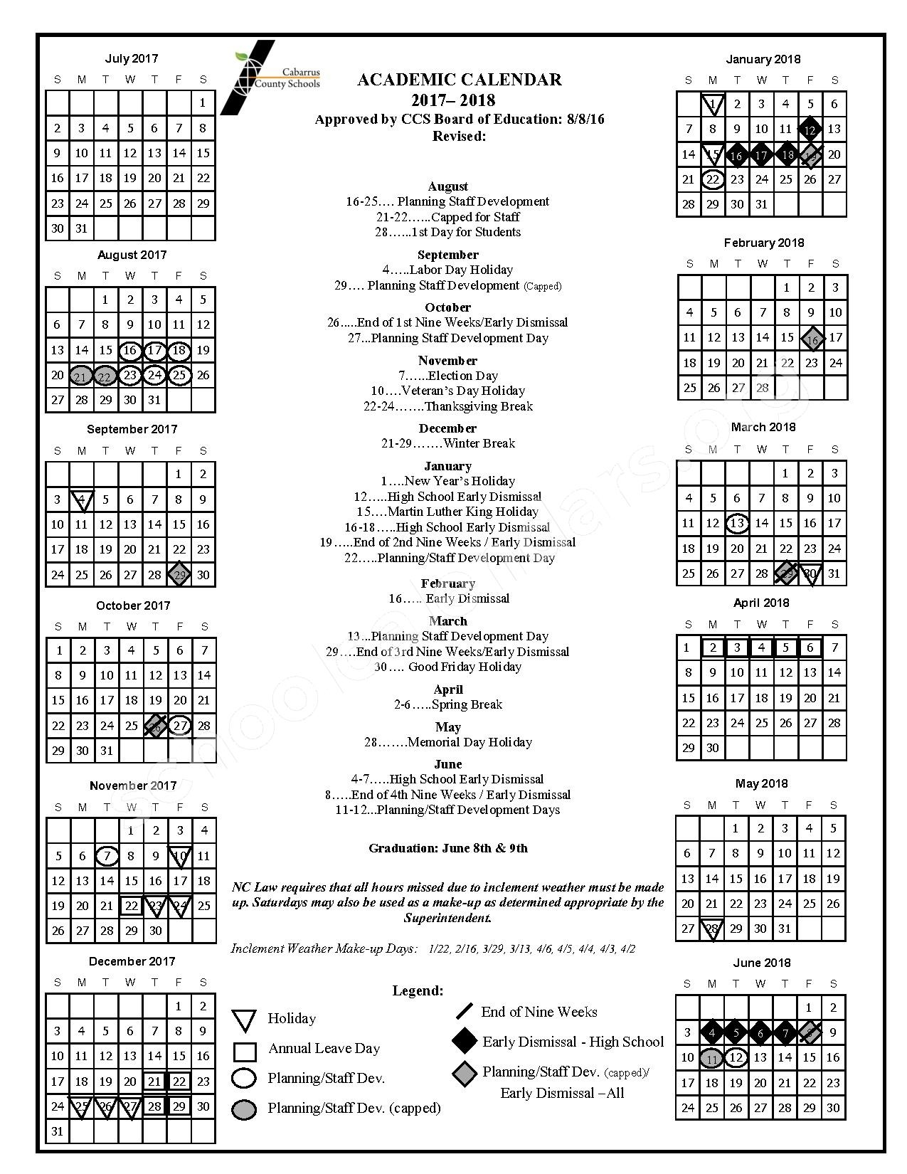 Cabarrus County School Calendar Qualads