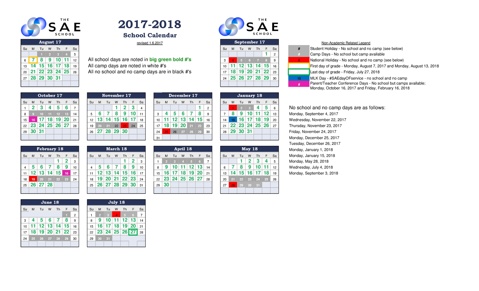 Year Round School Calendar