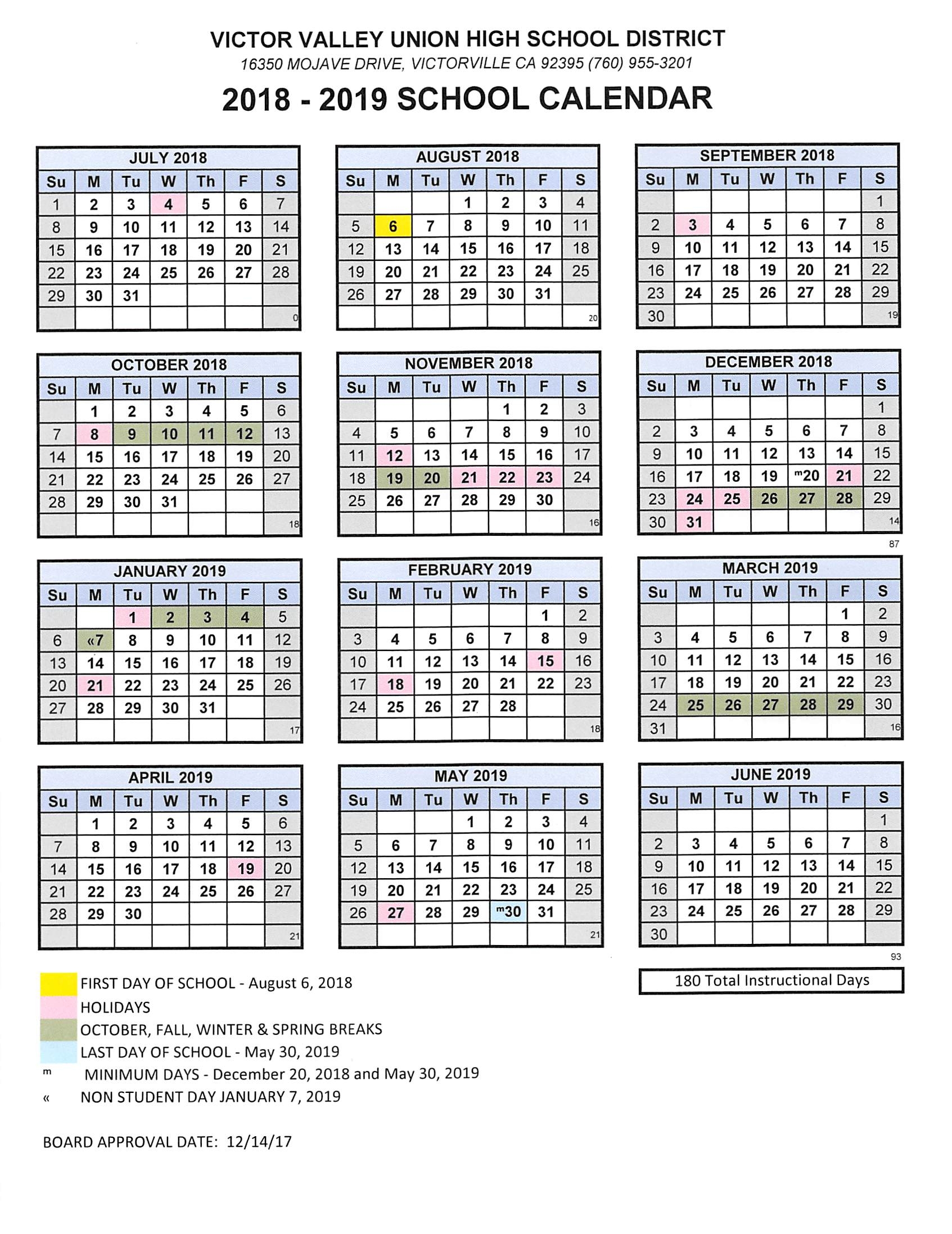 2018 19 School Year Calendar Adelanto High School