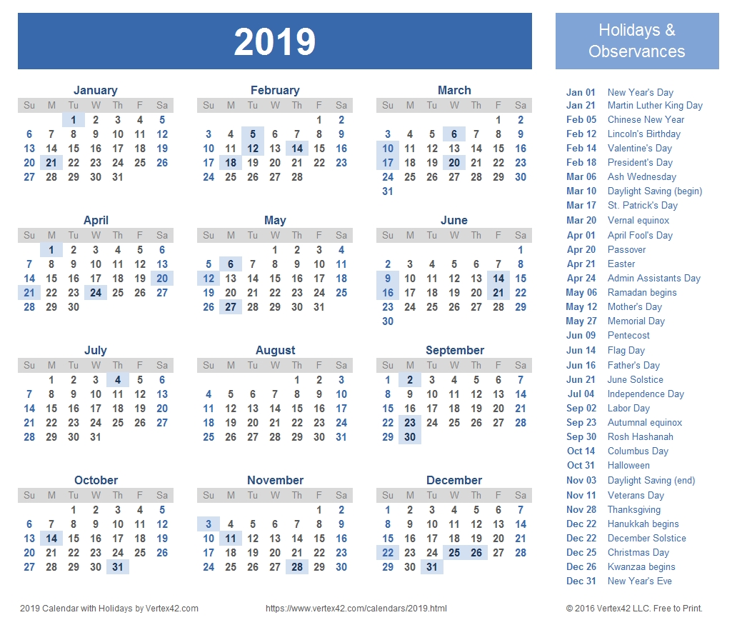 2019 Calendar Template Png