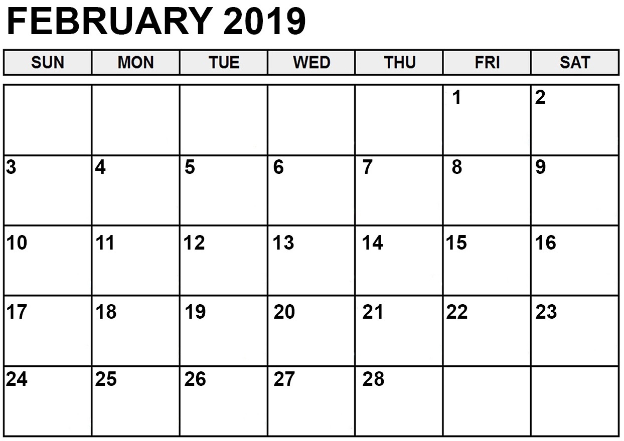 2019 February Printable Calendar Free Printable 2018 Calendar